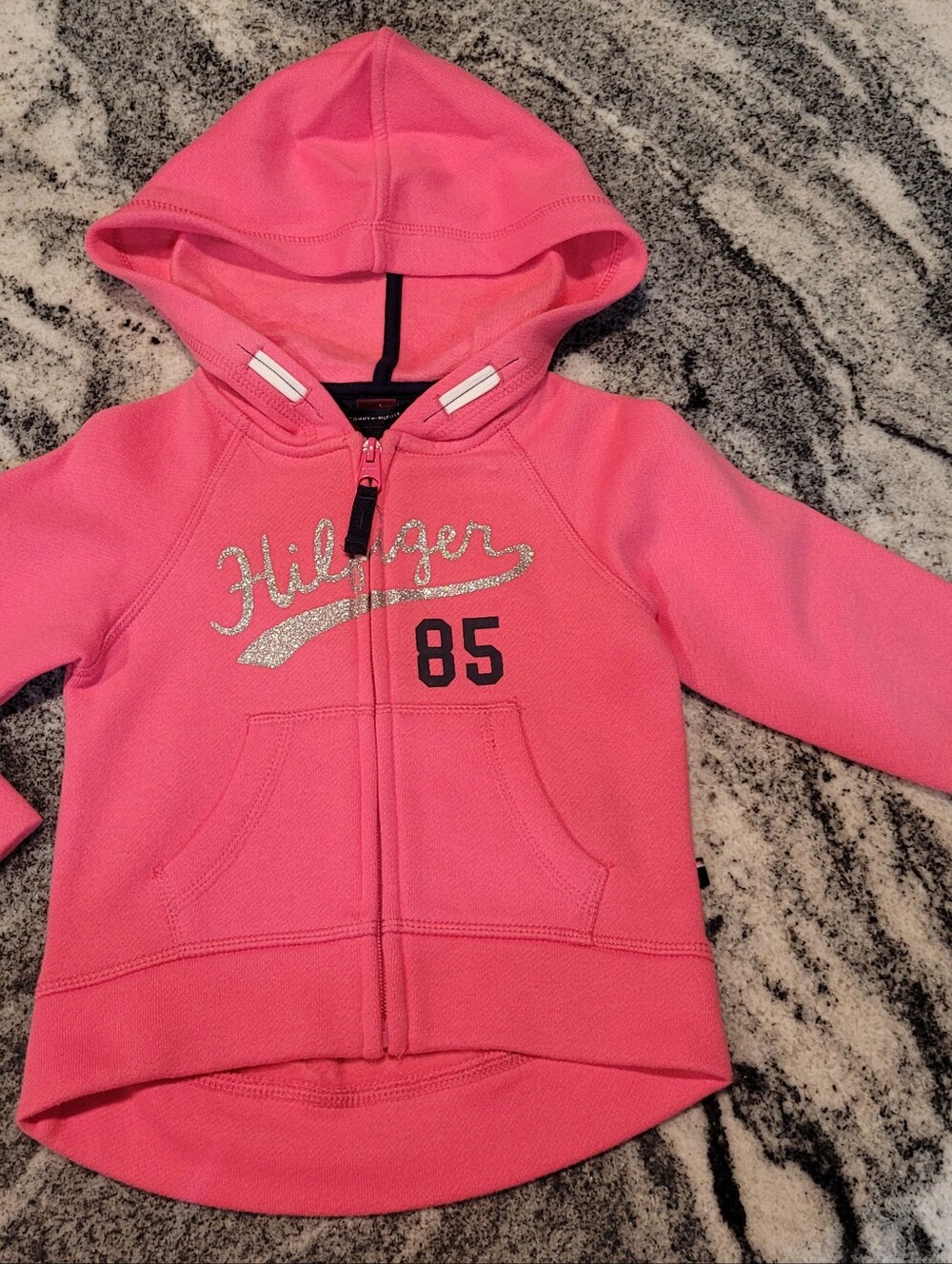 Tommy Hilfiger Girls Pink Glitter Zip Hoodie 2T Fleece Lined